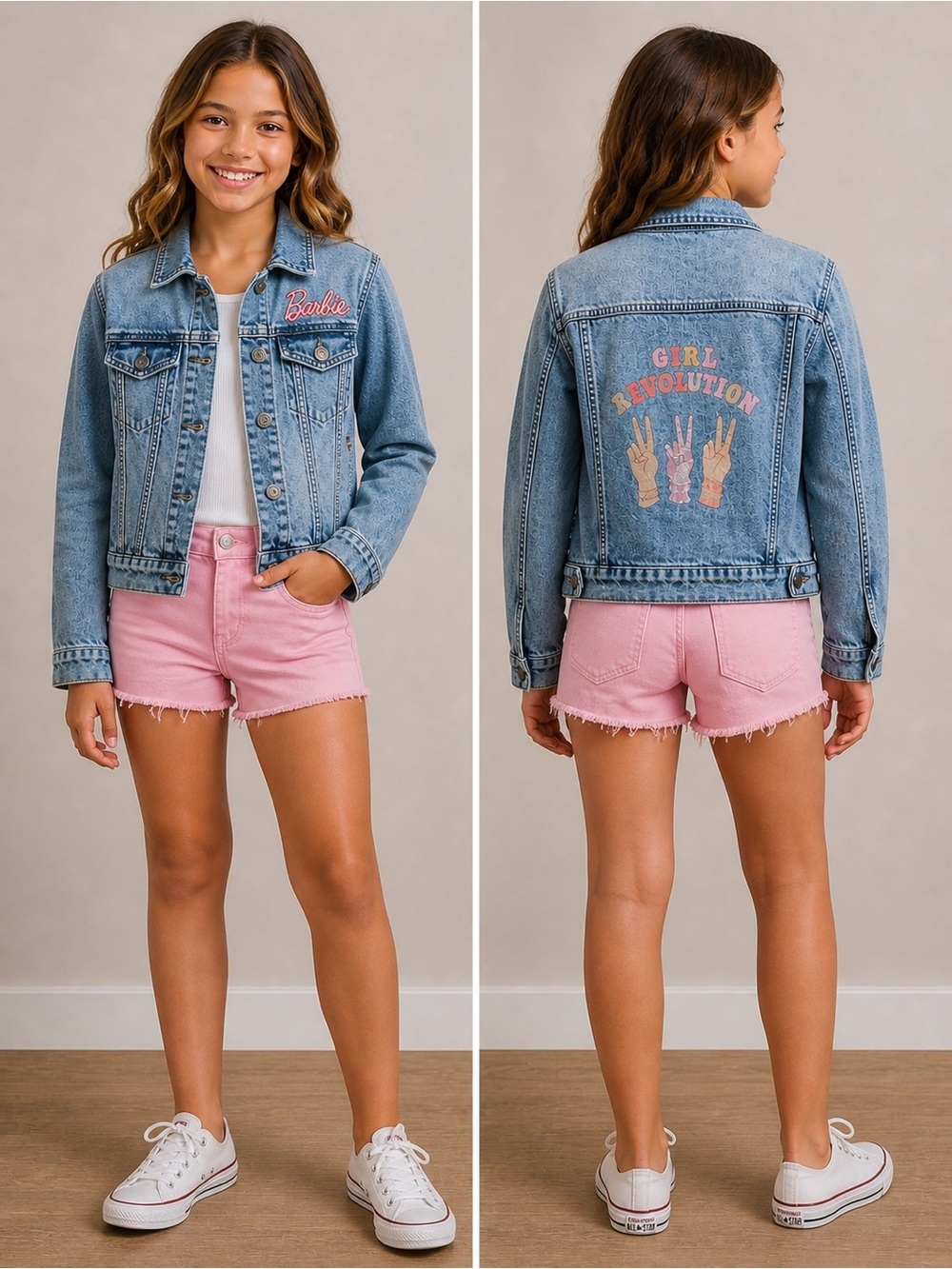 Barbie‎ Acid Wash Denim Jean Jacket Kids Sz 10-12 99% Cotton Y2K Retro Peace